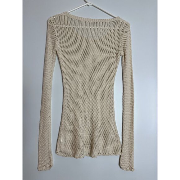 Athleta Cayla Cream Crochet Sweater Style Open Knit Swim Coverup Size XS Pockets - Picture 6 of 9
